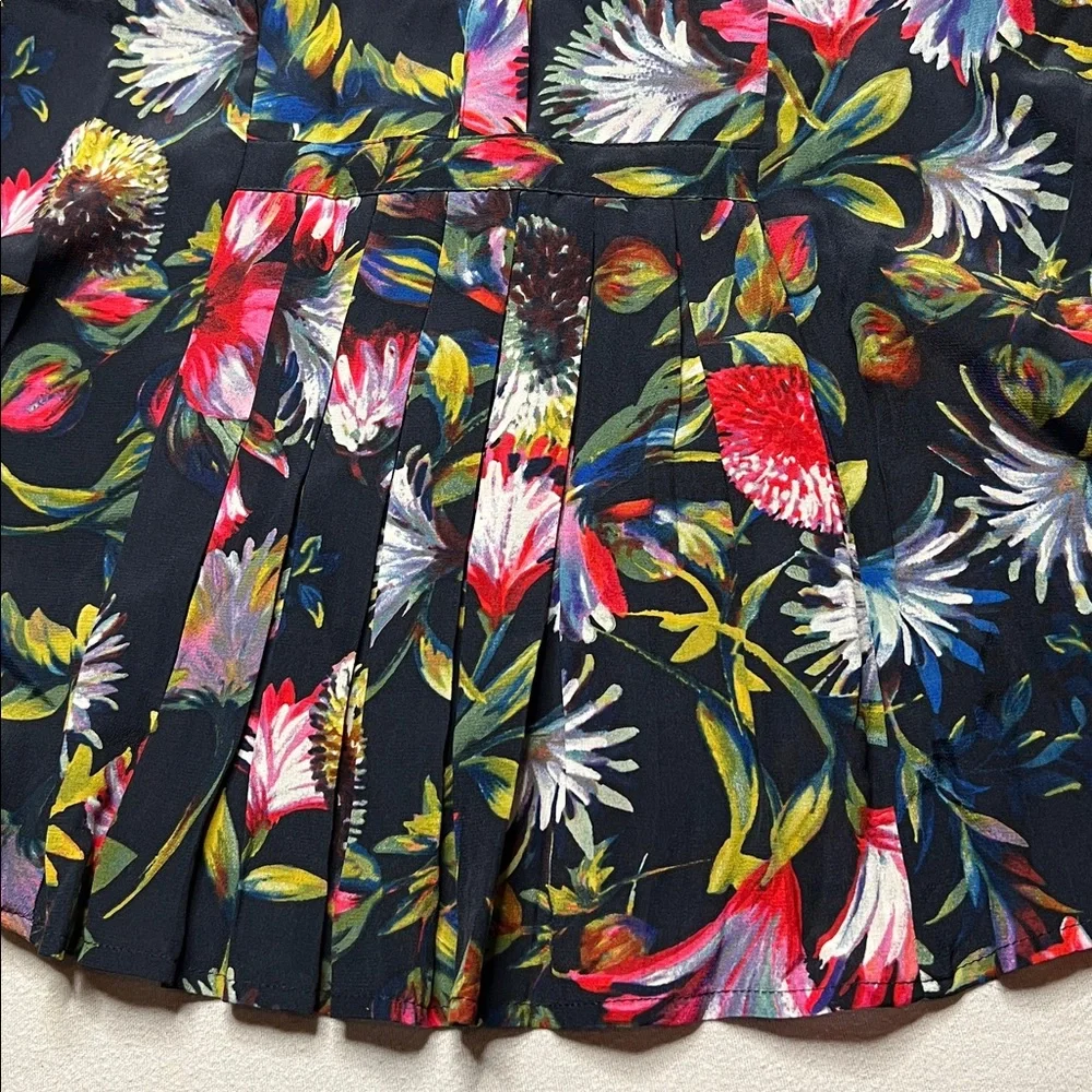 J. Crew Silk Pleated Floral Popover blouse‎ whimsical career statement Small